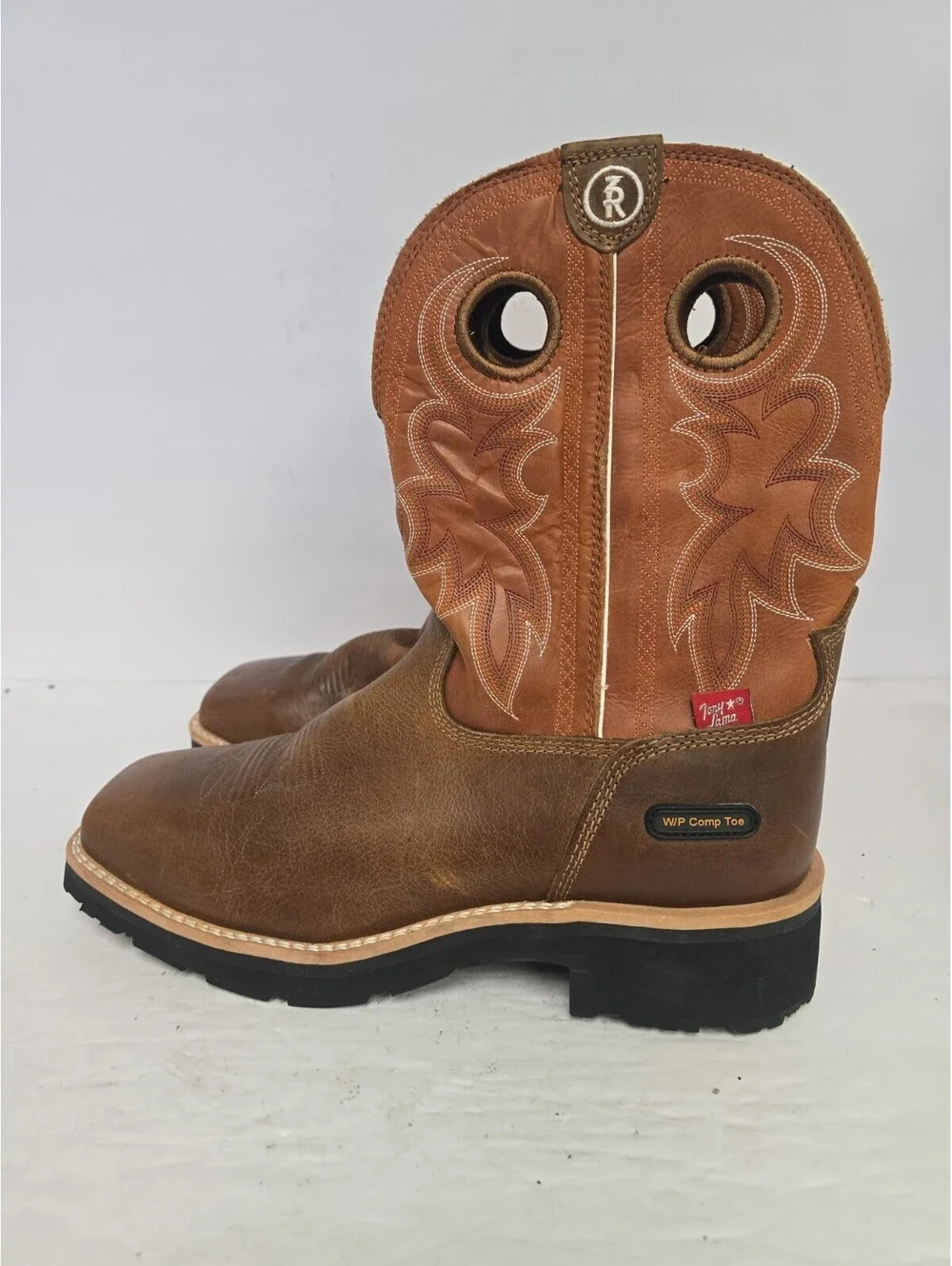 Tony Lama Men's RR3300 Composite Toe Cowboy Western Work Boot Brown Size 9.5EE